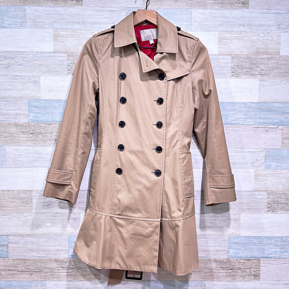 Banana Republic Flared Double Breasted Trench Coat Beige Tan Belted Womens XS